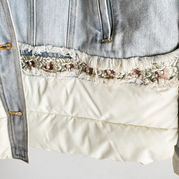 Desigual Light Wash Denim Fur Collar Quilted Interior Jacket L - Picture 6 of 7